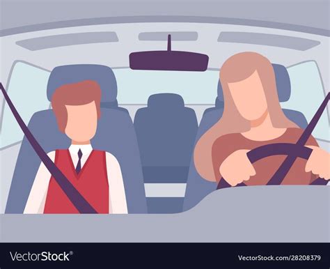 Woman Driving A Car Boy Sitting On A Passenger Vector Image Ad Car