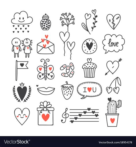 Love And Hearts Hand Drawn Set Cute Doodle Vector Image