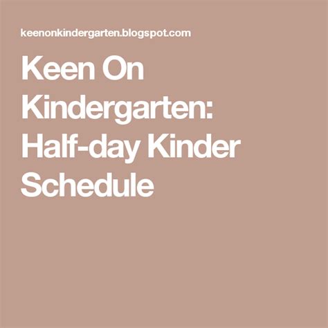 Half Day Kinder Schedule