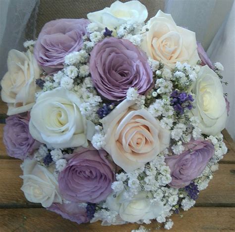 champagne ivory and lilac rose bridal bouquet with a hint of lavender rose bridal bouquet