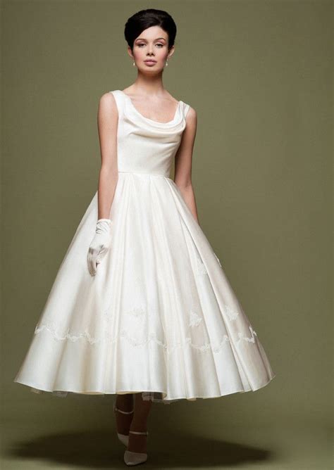 Vintage Retro 50s Tea Length Dress With Crowl Neck Tea Length Wedding
