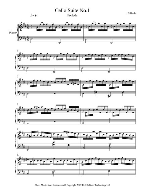 Bach Prelude From Cello Suite No1 Sheet Music For Piano