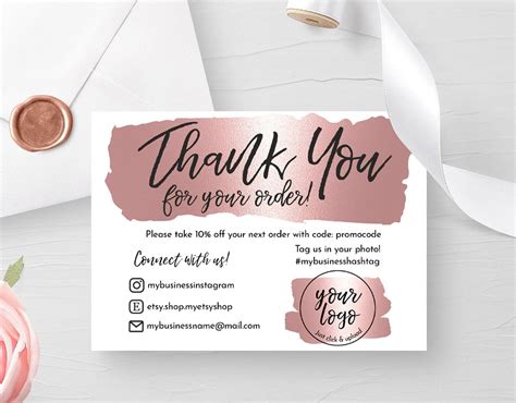 Instant Download Rose Gold Editable And Printable Thank You Card For