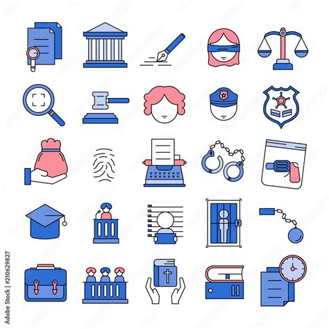 Justicecourtlaw Line Icon Set Stock Vector Adobe Stock