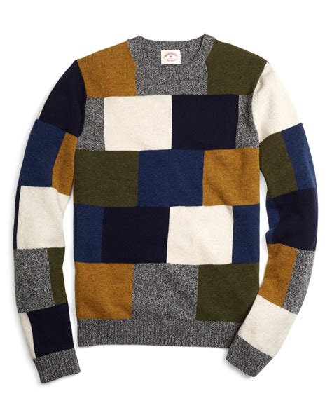 Lyst Brooks Brothers Patchwork Crewneck Sweater For Men