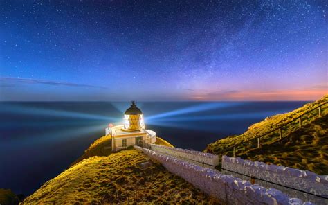 Nature Landscape Lighthouse Scotland Starry Night Sea Long Exposure Uk Coast Wallpapers