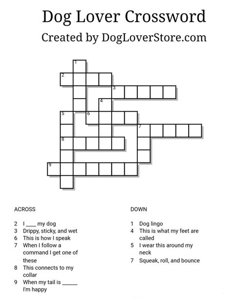 Dog Lover Crossword Puzzle Dogloverstore