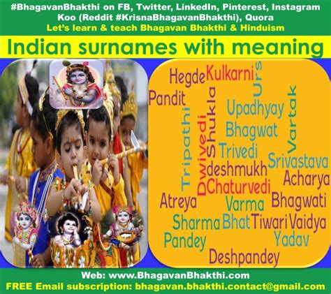 List Of Indian Surnames With Meaning Bhagavan Bhakthi Hinduism