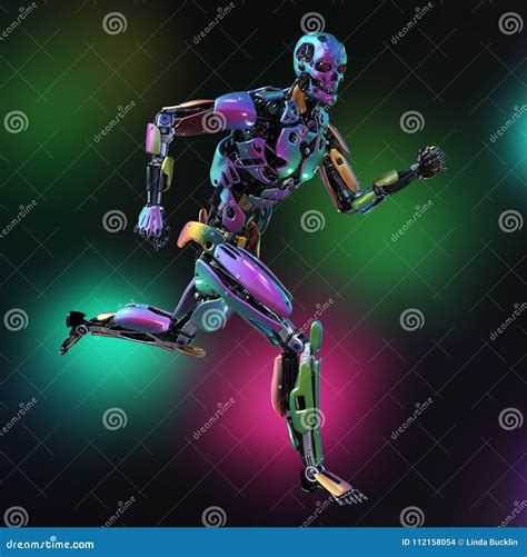 Colorful Robot Running With Colorful Background Stock Illustration