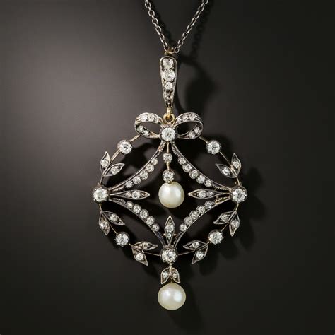 Victorian Diamond Pearl Pendant Necklace