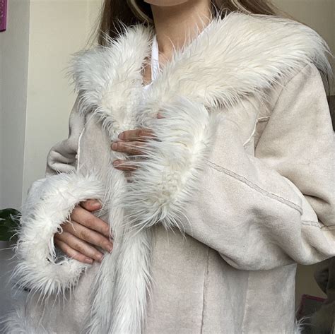 Gorgeous Y2k White Cream Afghan Jacket 🤍 Cutest Depop White Fur