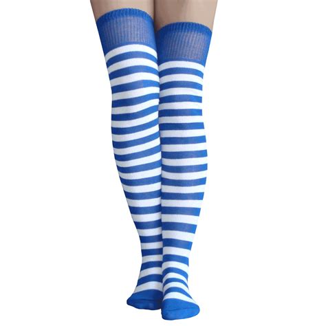 Royal Blue And White Striped Thigh Highs