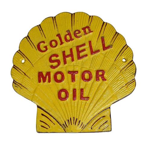 Shell Advertising Sign Cast Iron Golden Shell Motor Oil 18cm Retro
