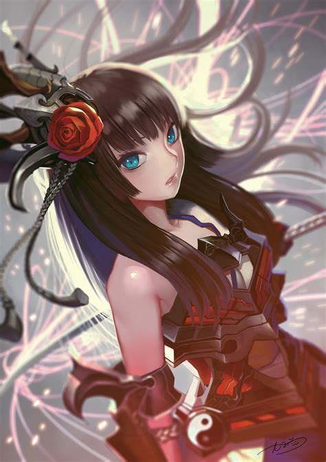 Wallpaper Illustration Long Hair Anime Girls Blue Eyes Armor Sword Mangaka 1272x1800