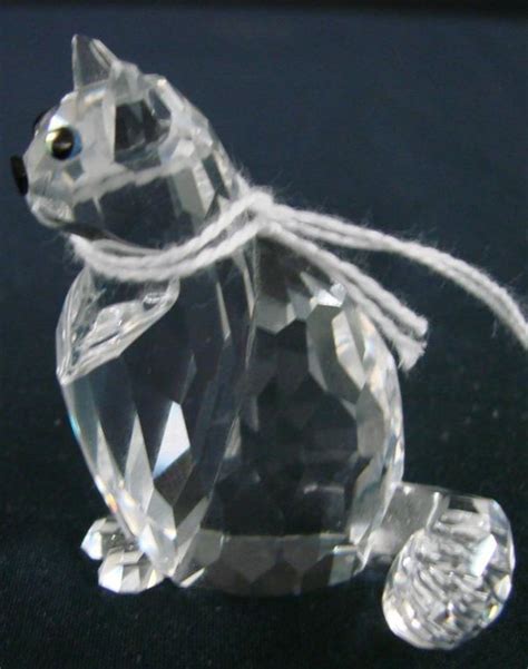 182 Signed Swarovski Crystal Cat Figurine With Colored Lot 182