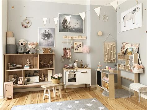 Part playroom, part shared bedroom from nicety 5. Neutral kids playroom inspiration with natural wood, grey ...