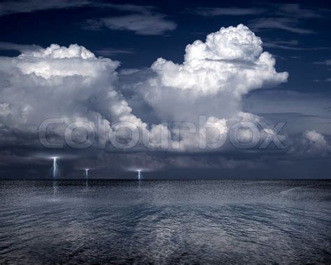 Lightning Storm Over Sea Stock Image Colourbox