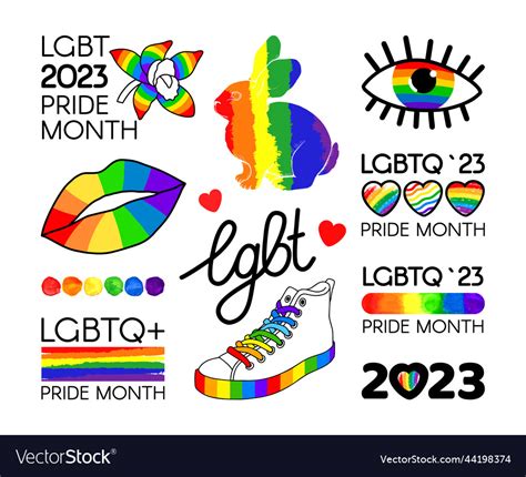 big set of lgbt pride month 2023 lgbt flag brush vector image