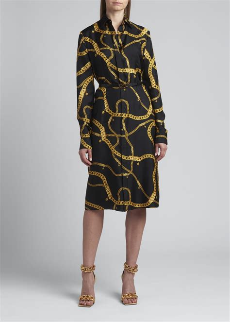 Versace Chain Print Silk Shirtdress Bergdorf Goodman