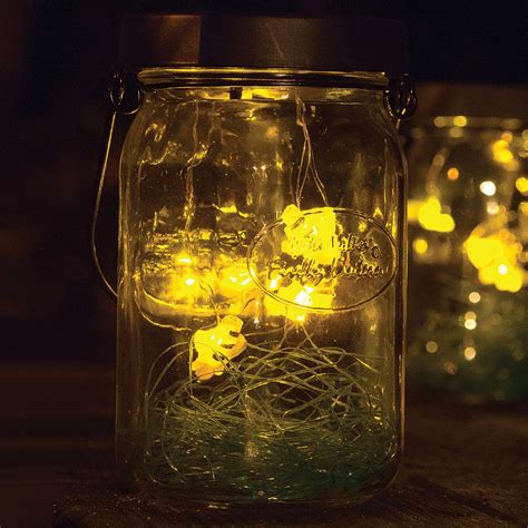 Solar Firefly Led Glass Lantern Flickering Lightning Bug Mason Jar
