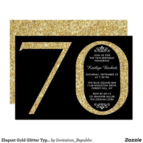 Elegant Gold Glitter Typography 70th Birthday Invitation