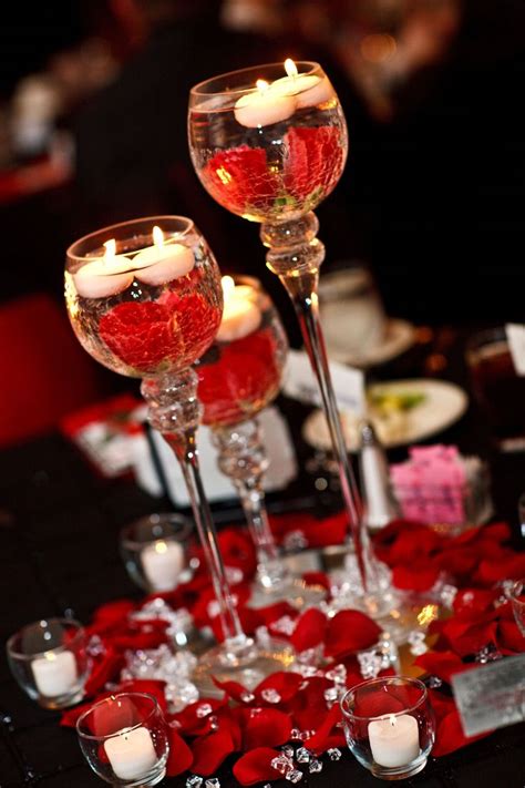 Red Black White Wedding Center Pieces Candle Holders On