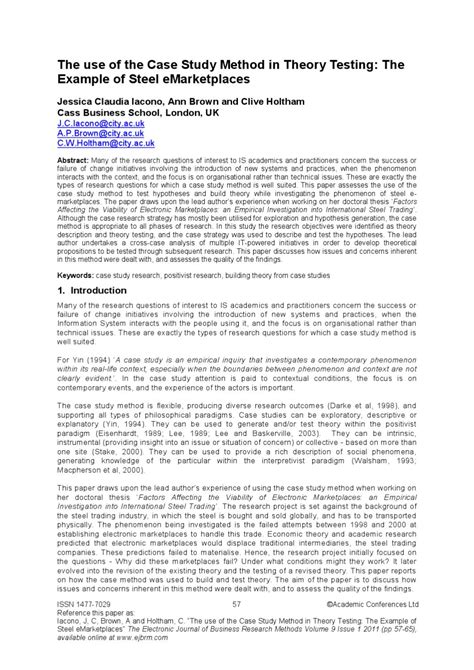 One great way to learn to do case studies properly is to do them many times in a row while receiving detailed feedback on papers' while reading case study examples students get to understand the mechanics of organizing and writing, the important aspect that otherwise be. The use of the case study method in theory testing: the example of steel trading and electronic ...