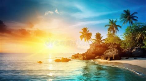 Landscape Of Paradise Tropical Island Beach Stock Illustration