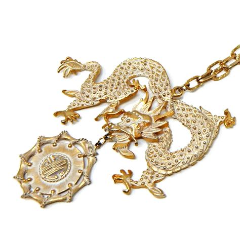 Large Chinese Dragon Pendant Necklace Dangle Medallion White Etsy
