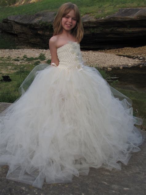 Girls Ivory Tulle Flower Girl Dress Girls Flower Girl Dress