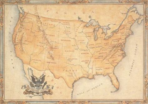 Antique Style Map Of The United States Seaside Treasures Nautical