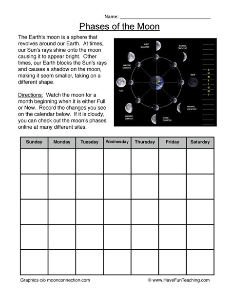 33 Phases Of The Moon Worksheet For 4th Grade Support Worksheet