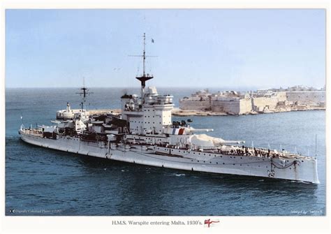 Beautiful Color Photo Of Hms Warspite Entering Malta In The 30s