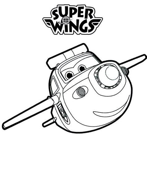 Flying Paul and other Super Wings planes on coloring page