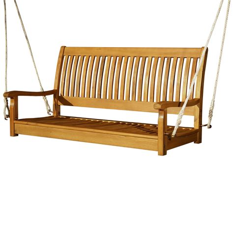 Outsunny 48 Wooden Swing Bench W Supportive Ropes For 2 Person