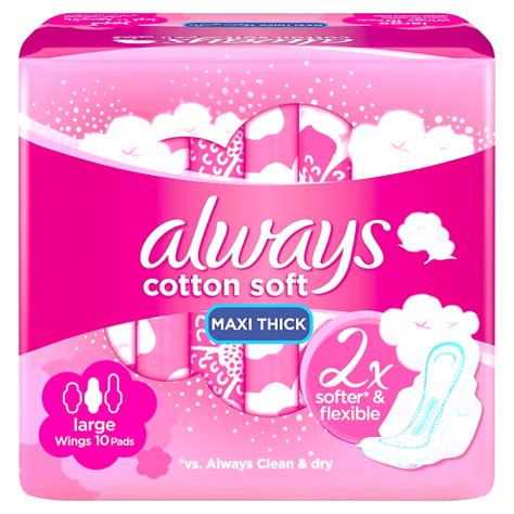 Always Cotton Soft Maxi Thick Large 10 Pads 2x Softer And Flexible