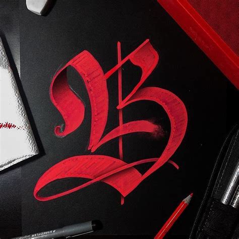 Letter B Red Gothic Calligraphy Arte Della Calligrafia Lettere