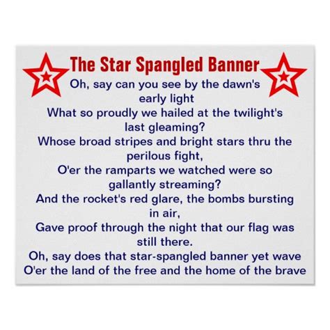 Original lyrics of star spangled banner song by kelly clarkson. The Star Spangled Banner poster | Zazzle.com