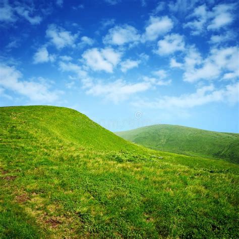 Green Hills And Blue Sky With Clouds In Carpathian Mountains Aff