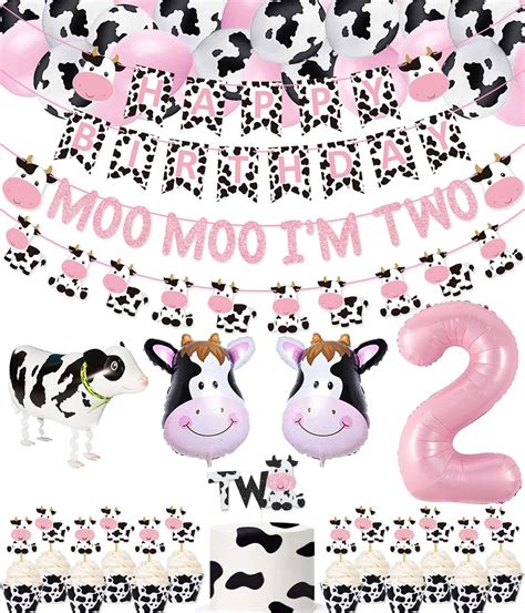 62 Packs Cow 2nd Birthday Party Kit Moo Moo Im Two Banner Happy