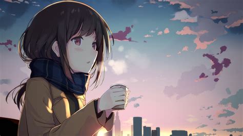 Download 1920x1080 Wallpaper Cute Anime Girl Drinking Coffee Anime