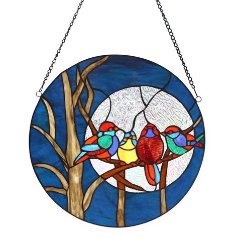 Charlton Home® Birds In The Night Sky Round Stained Glass Window Panel