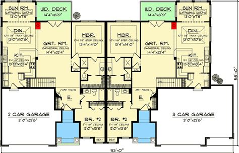 Plan 89296ah Duplex With Country Flair In 2021 Duplex Floor Plans