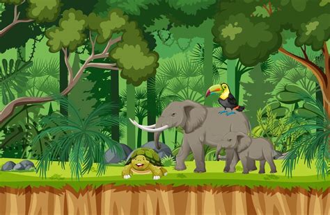 Tropical Rainforest Scene With Various Wild Animals 2764482 Vector Art