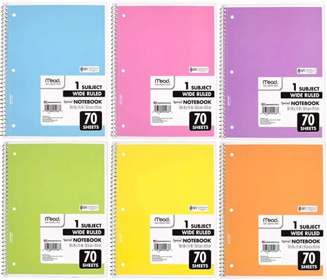 Buy Mead Spiral Notebook 6 Pack Of 1 Subject Wide Ruled Spiral Bound
