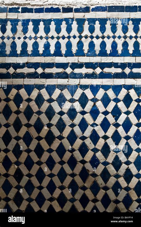 Wall Of Beautiful Blue And White Coloured Moroccan Mosaic Zellige