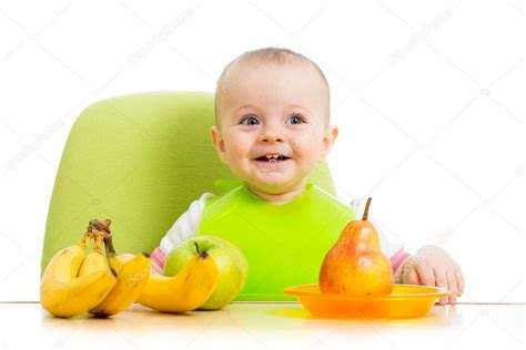 Happy Baby Eating Fruits — Stock Photo © Oksun70 25480145