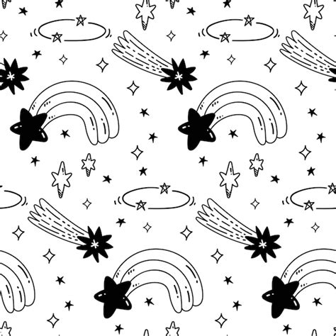 Premium Vector Cute Hand Drawn Shooting Star Doodle Seamless Background