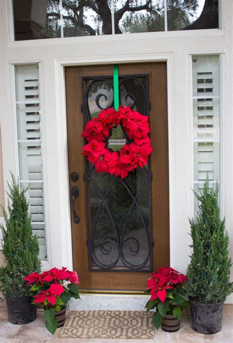 15 sensational christmas front door decor with lovely red poinsettias