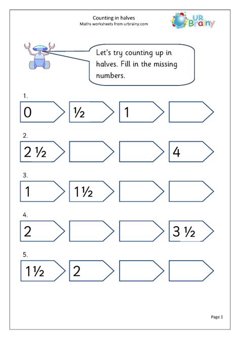 Counting In Halves Fraction Worksheets For Year 1 Age 5 6 By